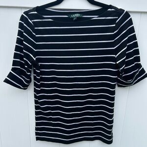 Ralph Lauren Black and White Fitted Tee with Boat Neckline
